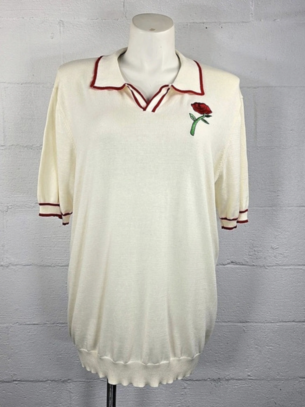 OXKNIT Men's/ Unisex Rose Embroidery Short Sleeve Thin Polo Sweater
